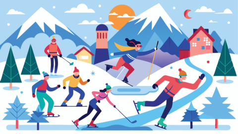 A winter sports adventure in a snowy landscape featuring skiers