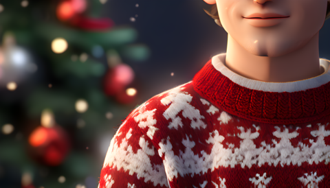 Person in Knitted Ugly Christmas Sweater for Handmade Xmas Festive Holiday Celebration Clothing