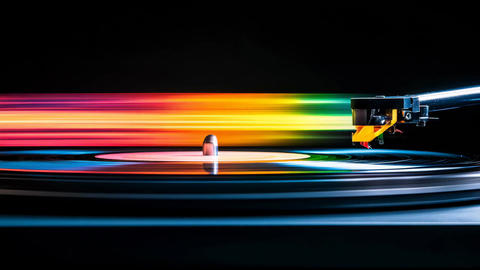 Vibrant music in motion captured on a spinning vinyl record