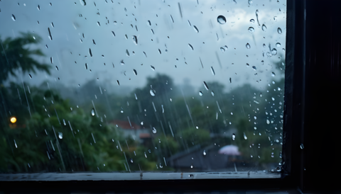 Rainwater drops and raining on window Monsoon Storm Weather Rainy Season Climate Change