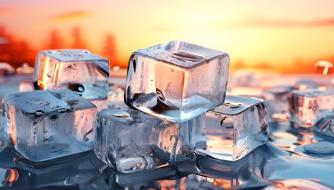 Melting Ice Cubes and Sunset Fresh Cold Cool Refreshing Liquid Beverage Chill Refreshment