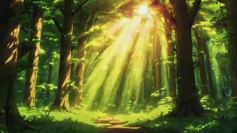 An Anime A serene forest with sun rays breaking t GIF 動畫 42300104 ...