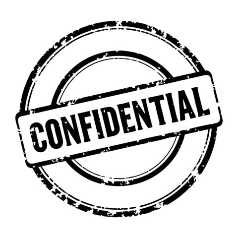 Worn circular rubber stamp with word confidential printed in bold black letters isolated on white bg