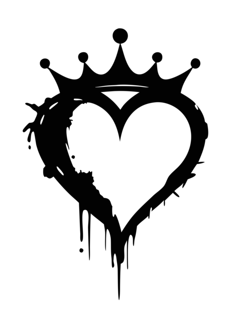 Abstract grungy dripping heart shaped silhouette with crown love vector design