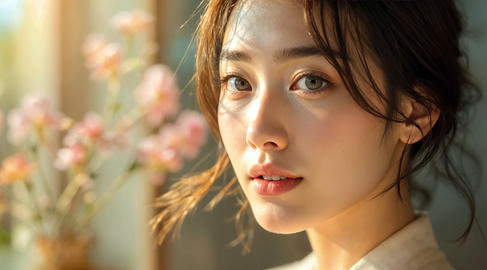side view of young beautiful asian woman in natural light with f