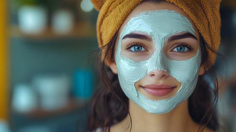 Young woman with a facial mask enjoying a relaxing spa day