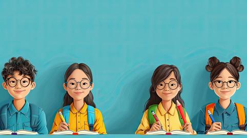 Students writing poems about their teachers, solid color background, 4k, ultra hd