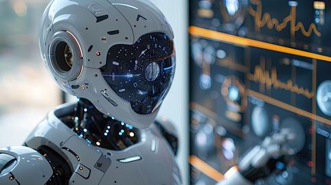 Artificial intelligence in healthcare concept with robot nurse, digital brain interface, and