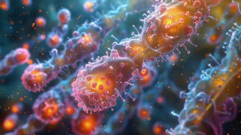Animation of bacteria using quorum sensing to communicate and form biofilms. Photorealistic. HD
