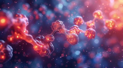 Artificial intelligence modeling protein folds, 3D molecular graphics. Photorealistic. HD