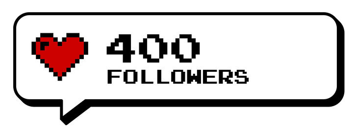 400 followers thank you badge social media 8 bits neubrutalism