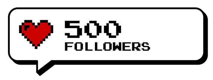500 followers thank you badge social media 8 bits neubrutalism