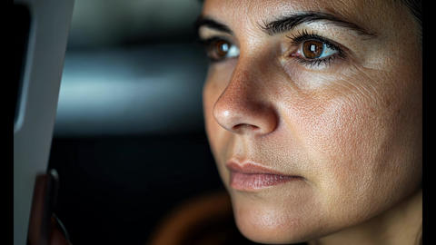 Intense Close-Up Portrait of Thoughtful Woman with Striking Eyes