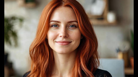 Radiant Redhead Woman with Charming Smile in Natural Light