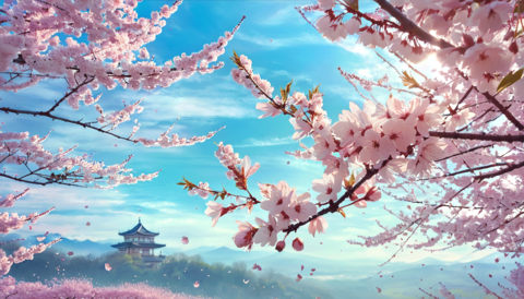 日本の春に舞う桜_A