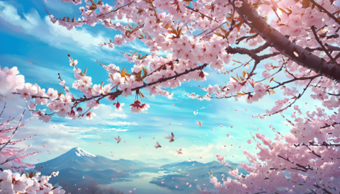 日本の春に舞う桜_B