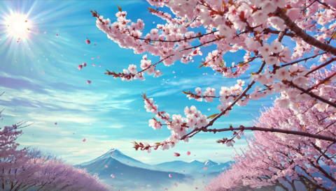 日本の春に舞う桜_C