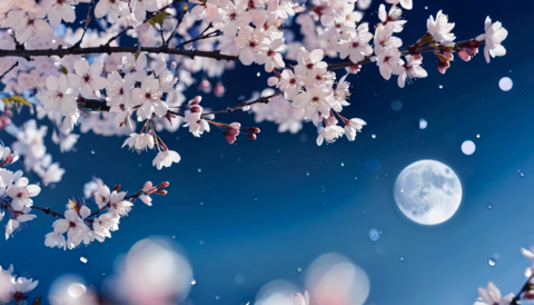夜桜と満月