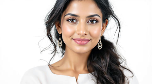 Portrait of young Indian woman with beautiful dark hair and gent