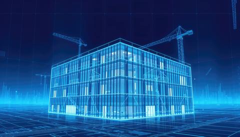 Blueprint of modern building under construction visualized with digital technology