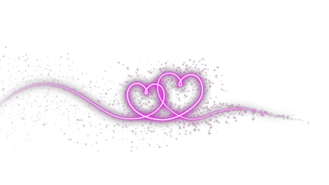 Two pink heart shapes line animation with glittering particles on transparent background
