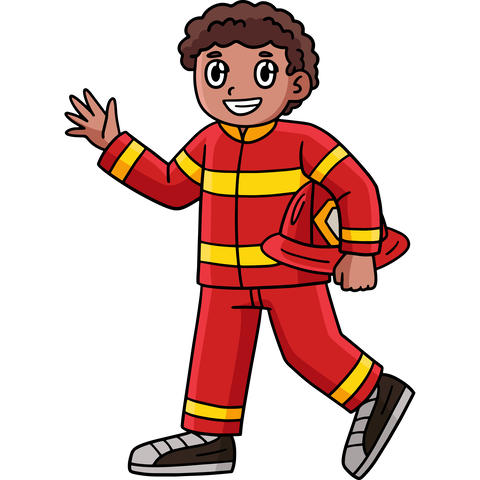 Firefighter Holding Hard Hat Cartoon Clipart