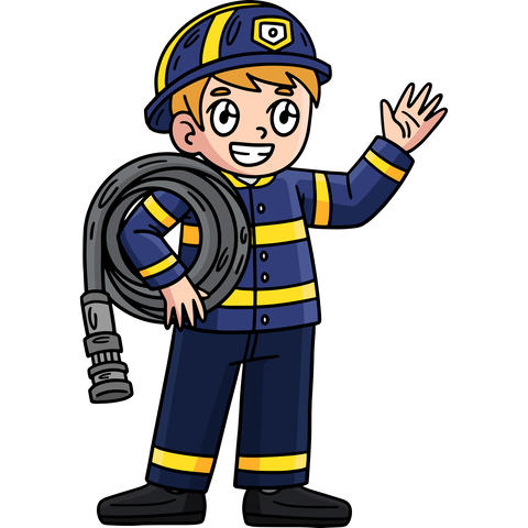 Firefighter Carrying a Fire Hose Cartoon Clipart