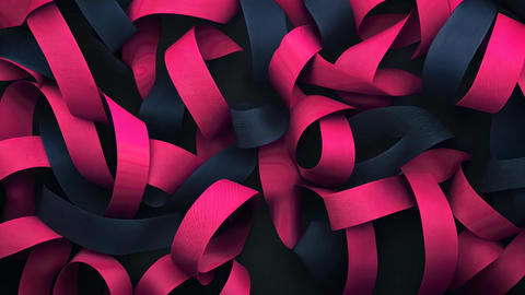 colorful ribbon patterns in contrasting black and pink