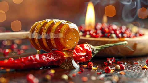 Honey Drizzled Chili Pepper with Bokeh Lights