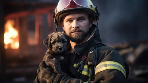 Heroic Firefighter Rescues Adorable Puppy From F Stock photo 43246979 ...
