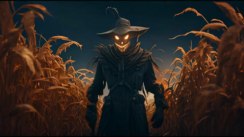 This is a 3D illustration of a scarecrow coming to life on halloween