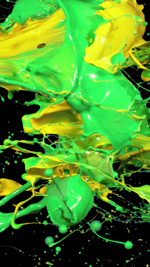 Yellow and Green Color Splash on Black Backgrou Animated GIF