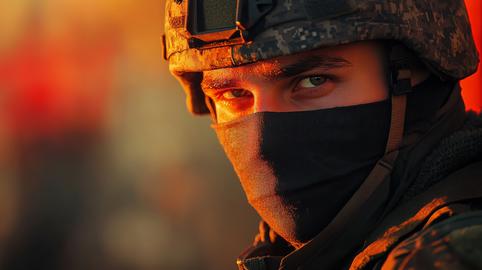 photo of a young male soldier in military uniform with modern ta