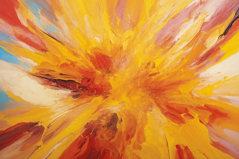 Abstract Oil Painting Burst of Fiery Yellow and Orange