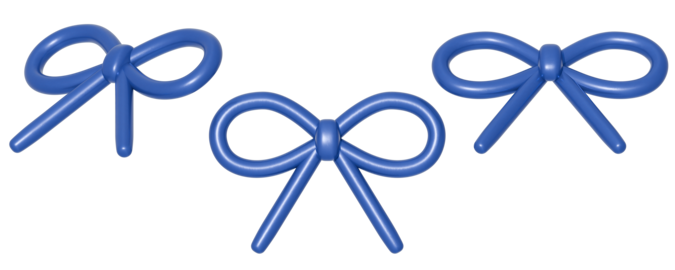 a collection of 3d cute bright blue ribbons or bows on an isolated background, fun-loving bow design