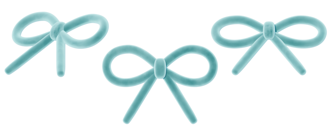 a collection of 3d cute bright light blue ribbons or bows on an isolated background, fun-loving bow