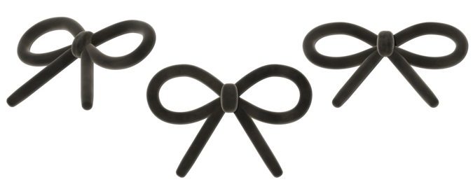 a collection of 3d cute dark black ribbons or bows on an isolated background, fun-loving bow design
