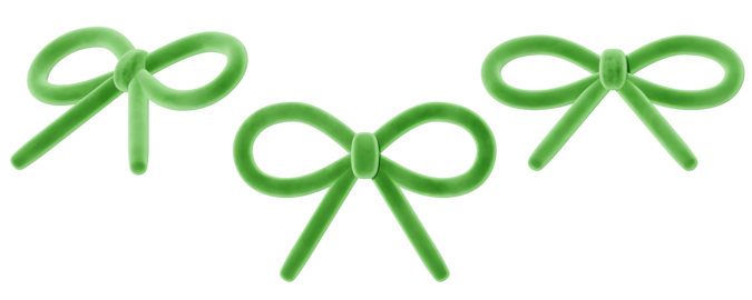 a collection of 3d cute dark green ribbons or bows on an isolated background, fun-loving bow design