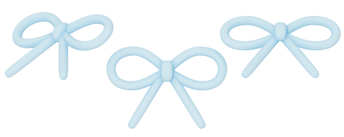 a collection of 3d cute matte soft light blue ribbons or bows on an isolated background, fun-loving