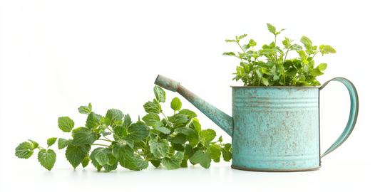 Mint Plants in a Vintage Watering Can