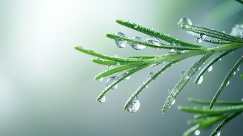 Dew Drops on Rosemary Leaves - A Nature's Beauty