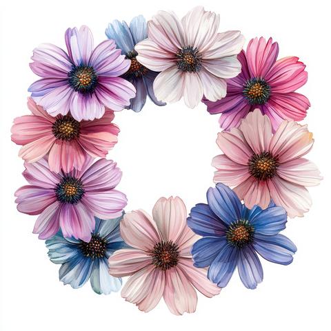 Floral wreath pastel cosmos flowers delicate design