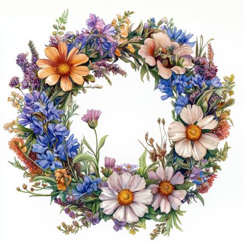 Watercolor floral wreath wildflowers botanical art painting