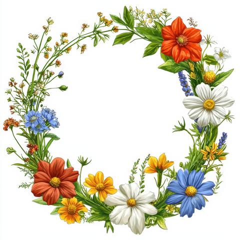 Vibrant floral wreath colorful flowers summer blossoms botanical design