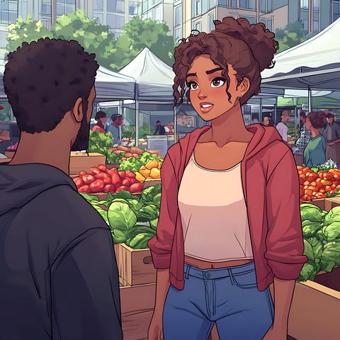 Young Couple Talking at a Farmers Market