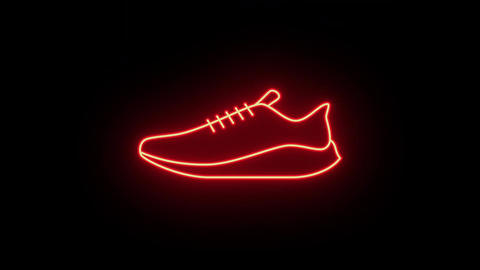 Neon sport shoe icon animation, fast colorful flicker. Glowing neon sneaker sign, looped