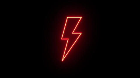 Neon lightning icon animation, fast colorful flicker. Glowing neon thunderbolt sign, looped