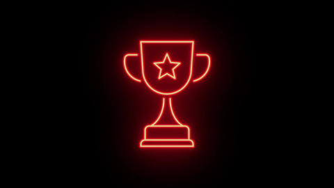 Neon prize cup icon animation, fast colorful flicker. Glowing neon reward cup, looped