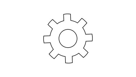 Black gear icon, representing engineering, mechanics, and technical processes in a simple design
