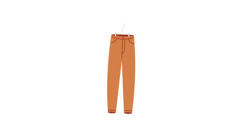 Hanging orange pants on a hanger, simple and minimalist clothing design, fashion illustration